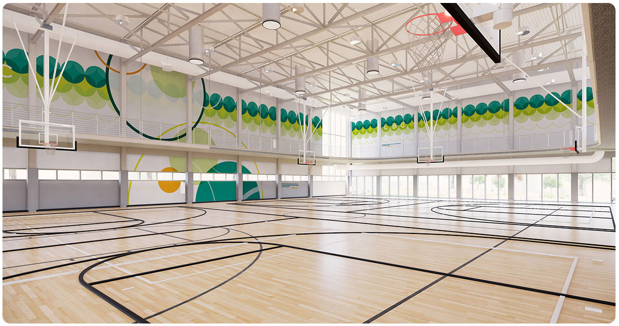 Gym and multipurpose room in the Lester Buresh Family Community Wellness Center