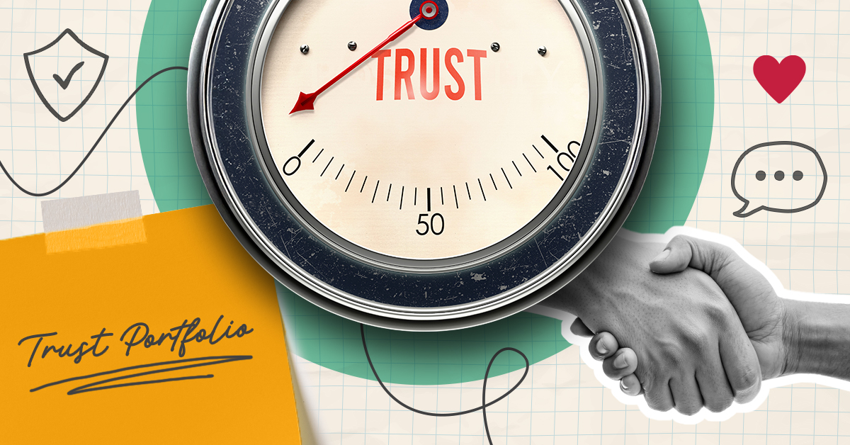 A meter with the word "Trust" and two hands shaking.